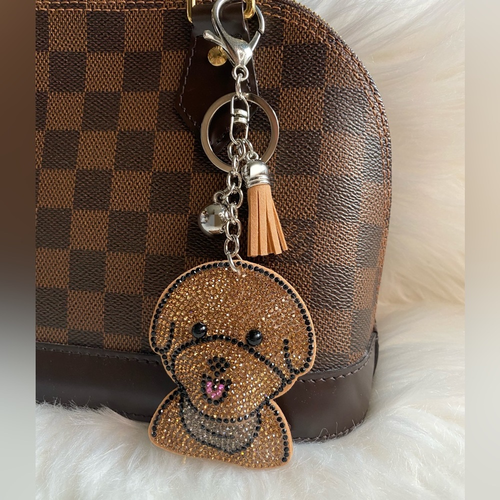 Poodle Dog Keychain teddy Bear Dog Bag Charm Purse Handbag Key Fob Puppy Bling